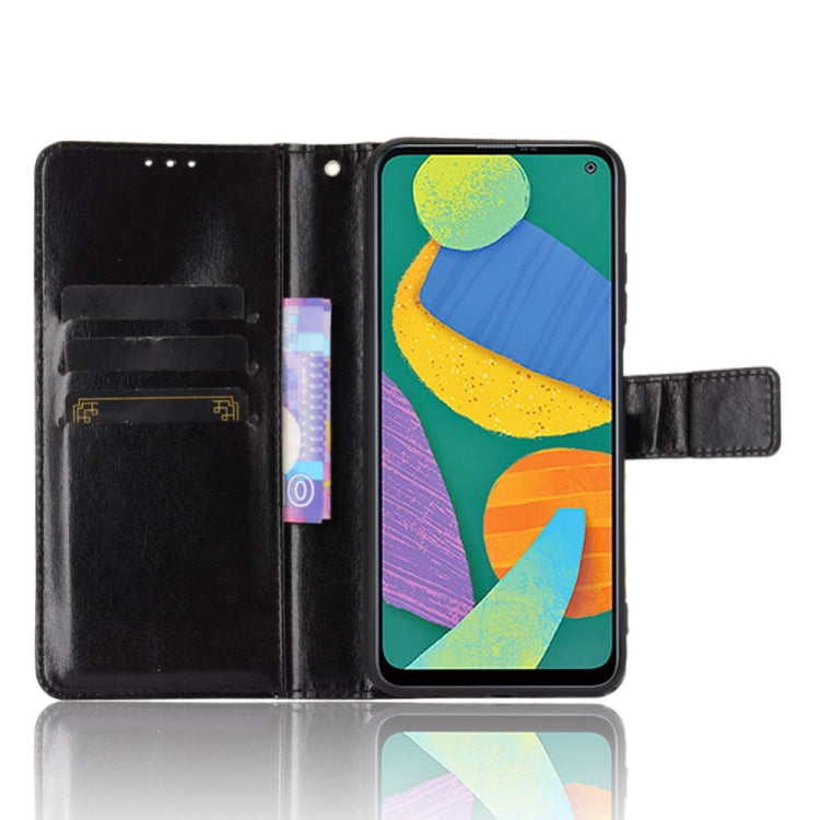 For Samsung Galaxy F52 5G Crazy Horse Texture Horizontal Flip Leather Case with Holder & Card Slots & Lanyard