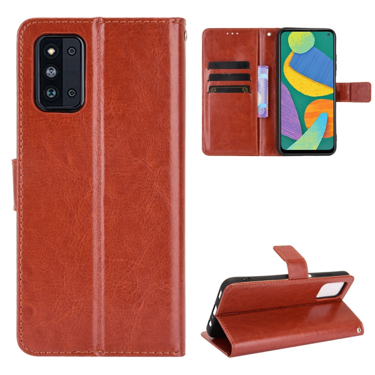 For Samsung Galaxy F52 5G Crazy Horse Texture Horizontal Flip Leather Case with Holder & Card Slots & Lanyard