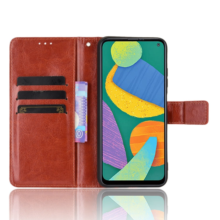 For Samsung Galaxy F52 5G Crazy Horse Texture Horizontal Flip Leather Case with Holder & Card Slots & Lanyard
