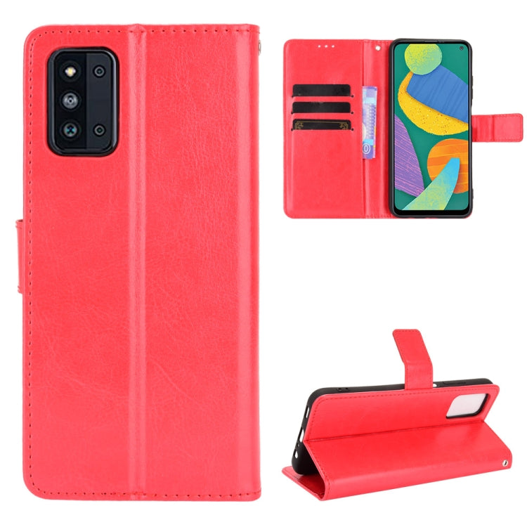 For Samsung Galaxy F52 5G Crazy Horse Texture Horizontal Flip Leather Case with Holder & Card Slots & Lanyard
