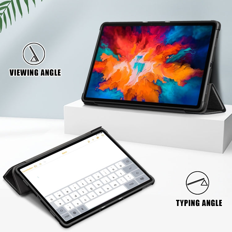 For Lenovo Tab P11 Pro TB-J716F /J706F Cloth Texture PU + TPU Horizontal Flip Leather Case with Three-folding Holder & Wake-up / Sleep Function