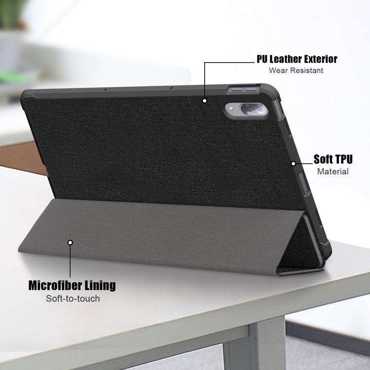 For Lenovo Tab P11 Pro TB-J716F /J706F Cloth Texture PU + TPU Horizontal Flip Leather Case with Three-folding Holder & Wake-up / Sleep Function