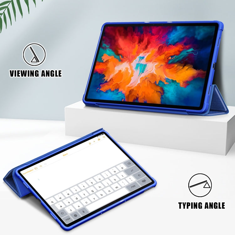 For Lenovo Tab P11 Pro TB-J716F /J706F Cloth Texture PU + TPU Horizontal Flip Leather Case with Three-folding Holder & Wake-up / Sleep Function