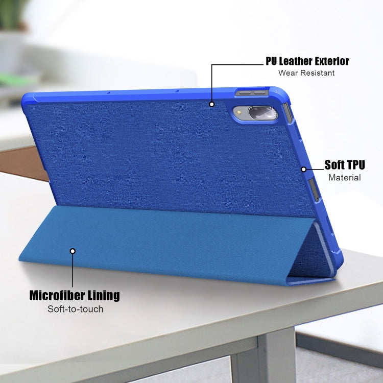 For Lenovo Tab P11 Pro TB-J716F /J706F Cloth Texture PU + TPU Horizontal Flip Leather Case with Three-folding Holder & Wake-up / Sleep Function