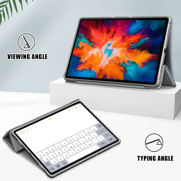 For Lenovo Tab P11 Pro TB-J716F /J706F Cloth Texture PU + TPU Horizontal Flip Leather Case with Three-folding Holder & Wake-up / Sleep Function