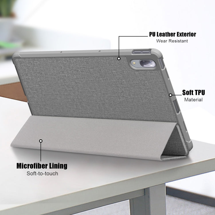 For Lenovo Tab P11 Pro TB-J716F /J706F Cloth Texture PU + TPU Horizontal Flip Leather Case with Three-folding Holder & Wake-up / Sleep Function