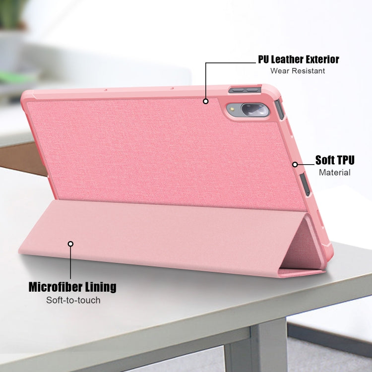 For Lenovo Tab P11 Pro TB-J716F /J706F Cloth Texture PU + TPU Horizontal Flip Leather Case with Three-folding Holder & Wake-up / Sleep Function