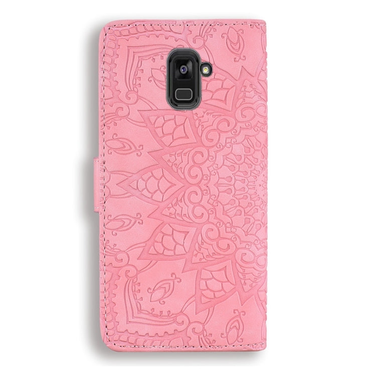 For Galaxy A5 (2018) / A8 (2018) Calf Pattern Diamond Mandala Double Folding Design Embossed Leather Case with Wallet & Holder & Card Slots