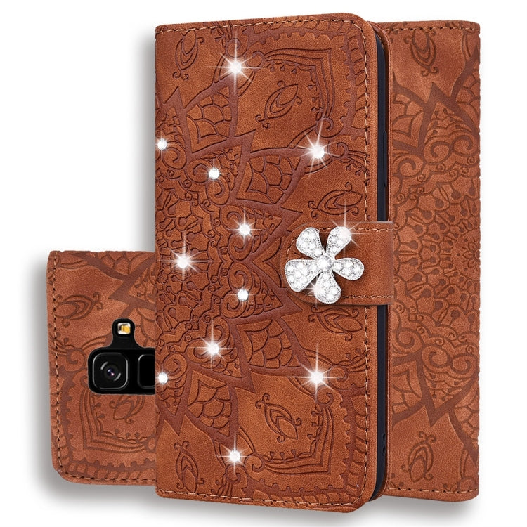 For Galaxy A6 (2018) Calf Pattern Diamond Mandala Double Folding Design Embossed Leather Case with Wallet & Holder & Card Slots