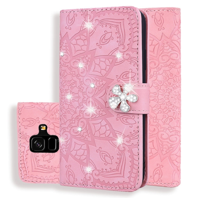 For Galaxy A6 (2018) Calf Pattern Diamond Mandala Double Folding Design Embossed Leather Case with Wallet & Holder & Card Slots