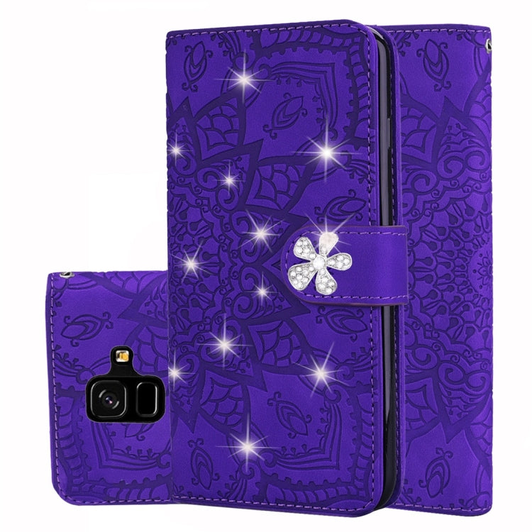 For Galaxy A6 (2018) Calf Pattern Diamond Mandala Double Folding Design Embossed Leather Case with Wallet & Holder & Card Slots