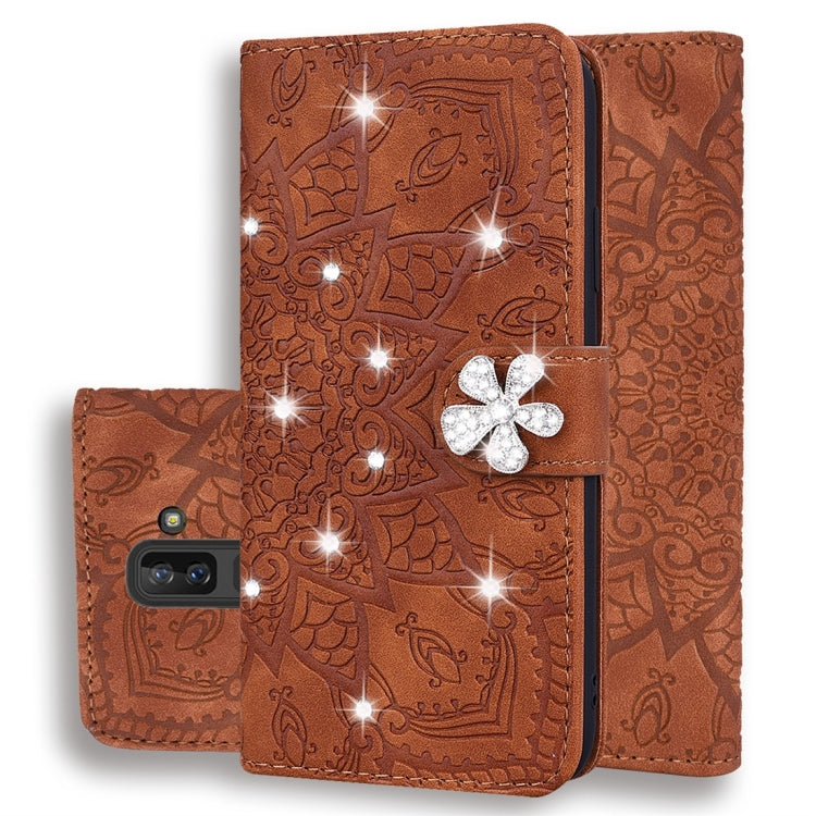 For Galaxy A6+ (2018) / J8 (2018) Calf Pattern Diamond Mandala Double Folding Design Embossed Leather Case with Wallet & Holder & Card Slots