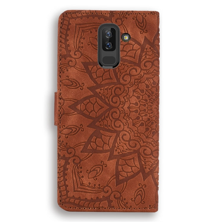 For Galaxy A6+ (2018) / J8 (2018) Calf Pattern Diamond Mandala Double Folding Design Embossed Leather Case with Wallet & Holder & Card Slots