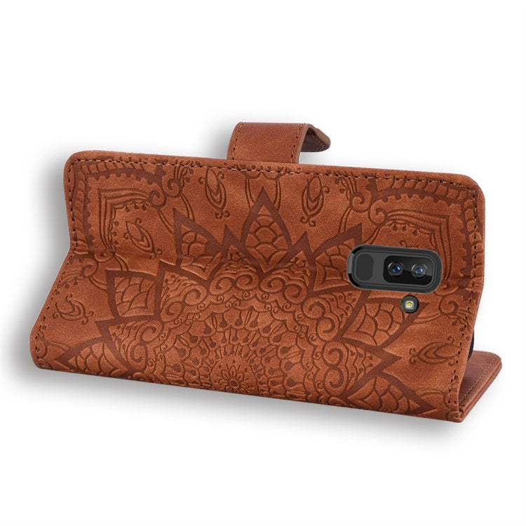 For Galaxy A6+ (2018) / J8 (2018) Calf Pattern Diamond Mandala Double Folding Design Embossed Leather Case with Wallet & Holder & Card Slots