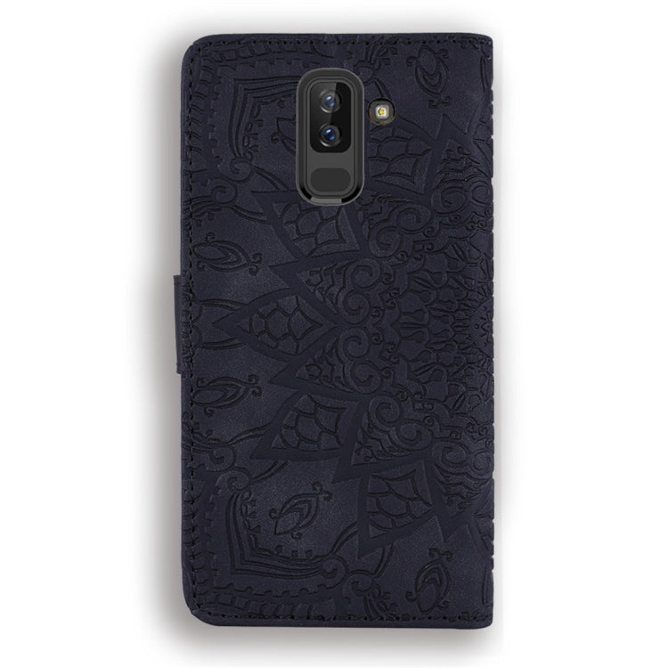 For Galaxy A6+ (2018) / J8 (2018) Calf Pattern Diamond Mandala Double Folding Design Embossed Leather Case with Wallet & Holder & Card Slots