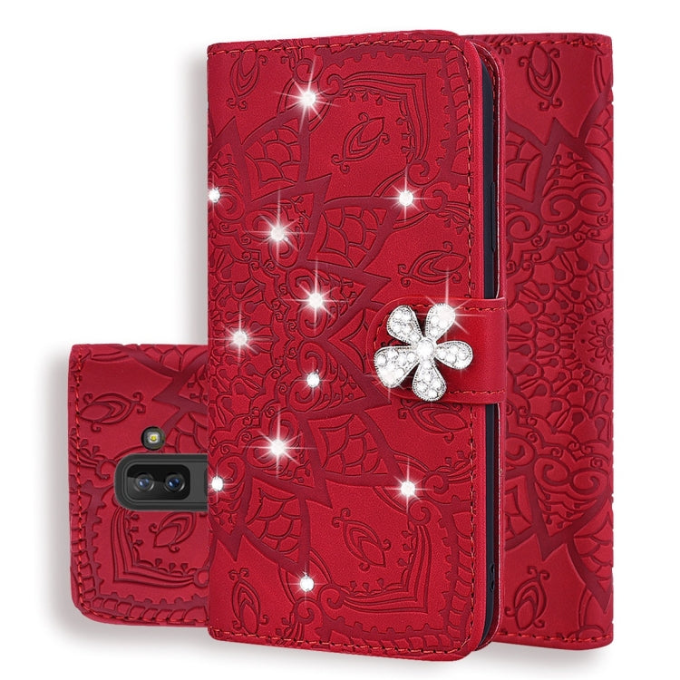 For Galaxy A6+ (2018) / J8 (2018) Calf Pattern Diamond Mandala Double Folding Design Embossed Leather Case with Wallet & Holder & Card Slots