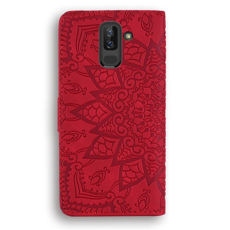 For Galaxy A6+ (2018) / J8 (2018) Calf Pattern Diamond Mandala Double Folding Design Embossed Leather Case with Wallet & Holder & Card Slots