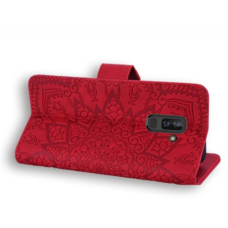 For Galaxy A6+ (2018) / J8 (2018) Calf Pattern Diamond Mandala Double Folding Design Embossed Leather Case with Wallet & Holder & Card Slots