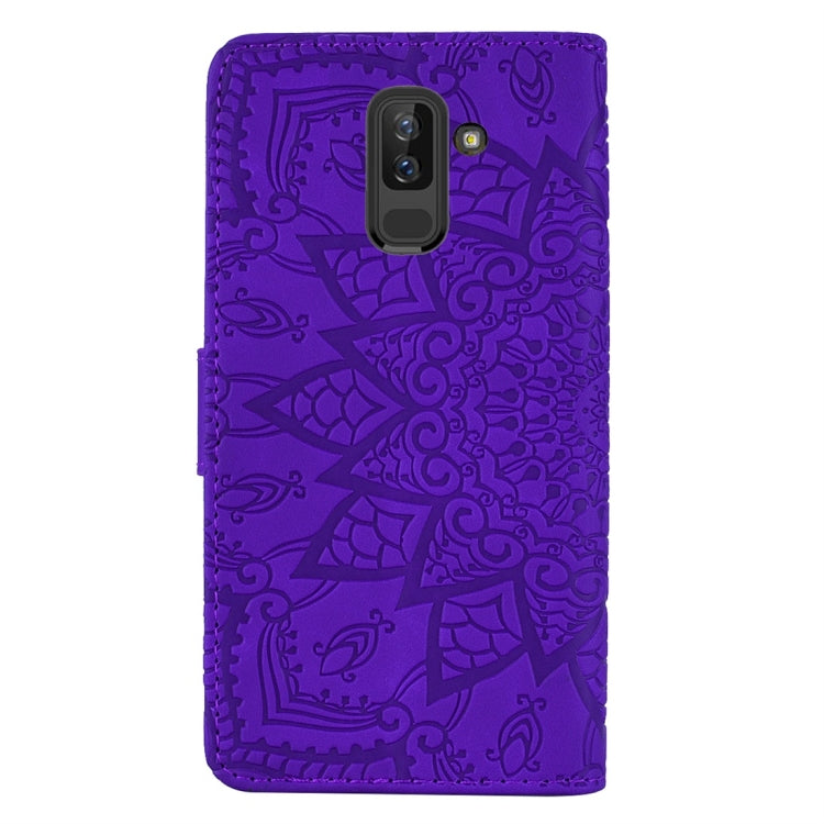 For Galaxy A6+ (2018) / J8 (2018) Calf Pattern Diamond Mandala Double Folding Design Embossed Leather Case with Wallet & Holder & Card Slots