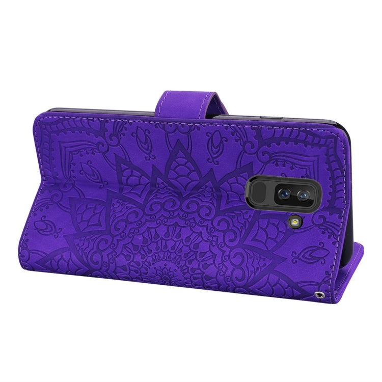 For Galaxy A6+ (2018) / J8 (2018) Calf Pattern Diamond Mandala Double Folding Design Embossed Leather Case with Wallet & Holder & Card Slots