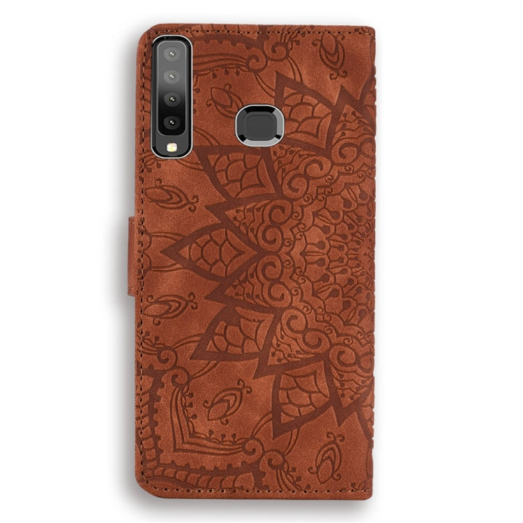 For Galaxy A9 (2018) Calf Pattern Diamond Mandala Double Folding Design Embossed Leather Case with Wallet & Holder & Card Slots
