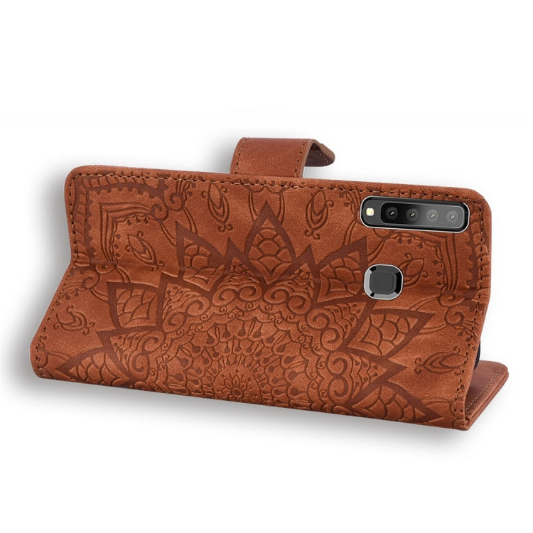 For Galaxy A9 (2018) Calf Pattern Diamond Mandala Double Folding Design Embossed Leather Case with Wallet & Holder & Card Slots