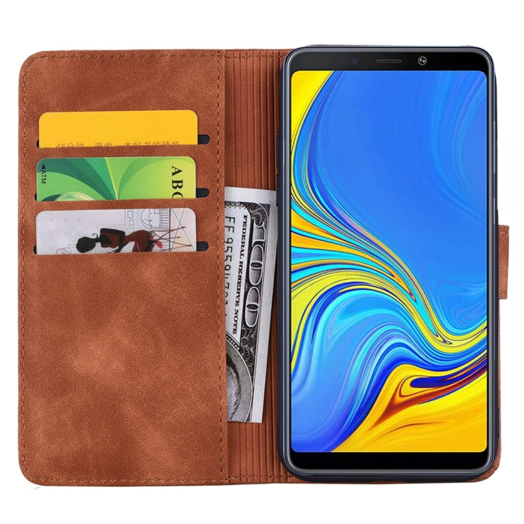 For Galaxy A9 (2018) Calf Pattern Diamond Mandala Double Folding Design Embossed Leather Case with Wallet & Holder & Card Slots