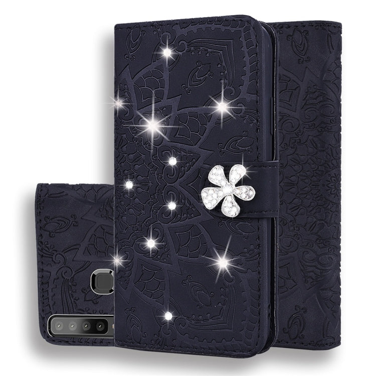 For Galaxy A9 (2018) Calf Pattern Diamond Mandala Double Folding Design Embossed Leather Case with Wallet & Holder & Card Slots