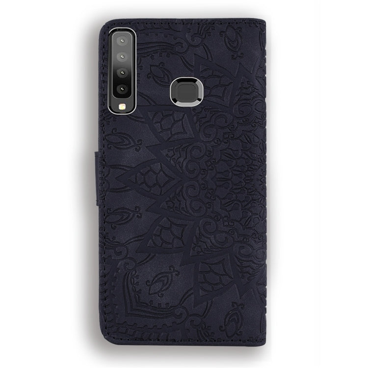 For Galaxy A9 (2018) Calf Pattern Diamond Mandala Double Folding Design Embossed Leather Case with Wallet & Holder & Card Slots