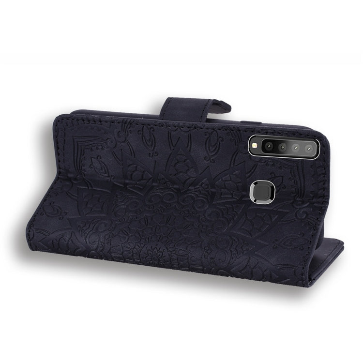 For Galaxy A9 (2018) Calf Pattern Diamond Mandala Double Folding Design Embossed Leather Case with Wallet & Holder & Card Slots
