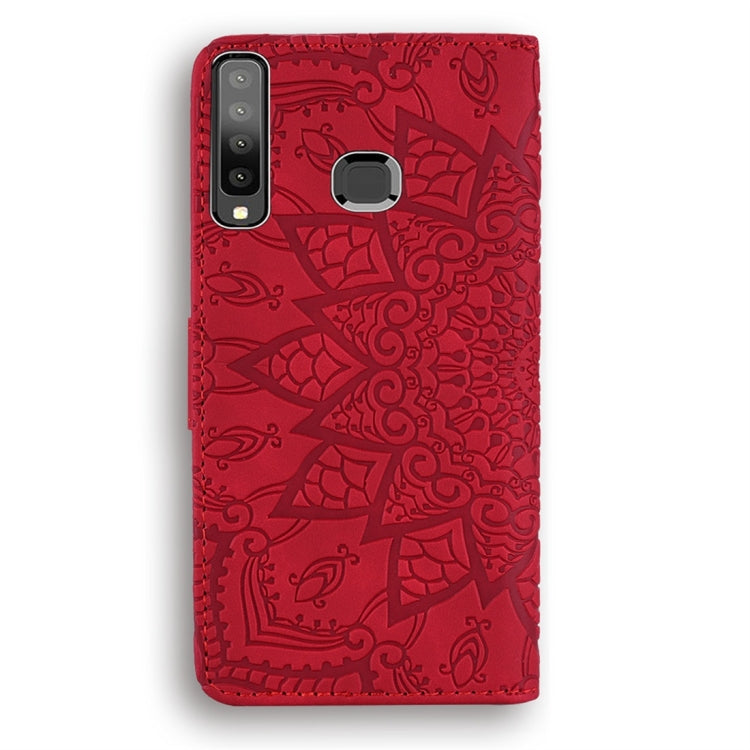 For Galaxy A9 (2018) Calf Pattern Diamond Mandala Double Folding Design Embossed Leather Case with Wallet & Holder & Card Slots