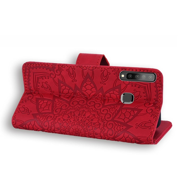 For Galaxy A9 (2018) Calf Pattern Diamond Mandala Double Folding Design Embossed Leather Case with Wallet & Holder & Card Slots