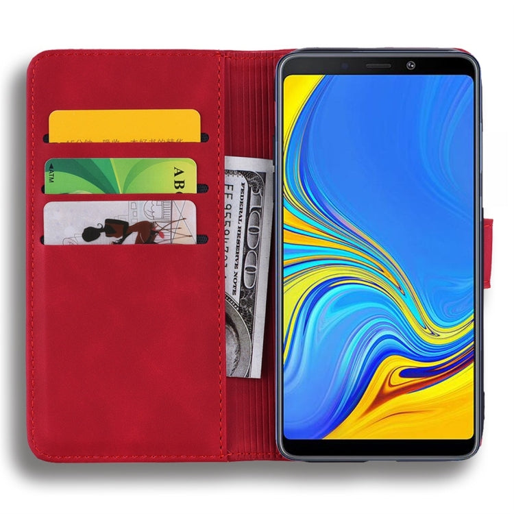 For Galaxy A9 (2018) Calf Pattern Diamond Mandala Double Folding Design Embossed Leather Case with Wallet & Holder & Card Slots