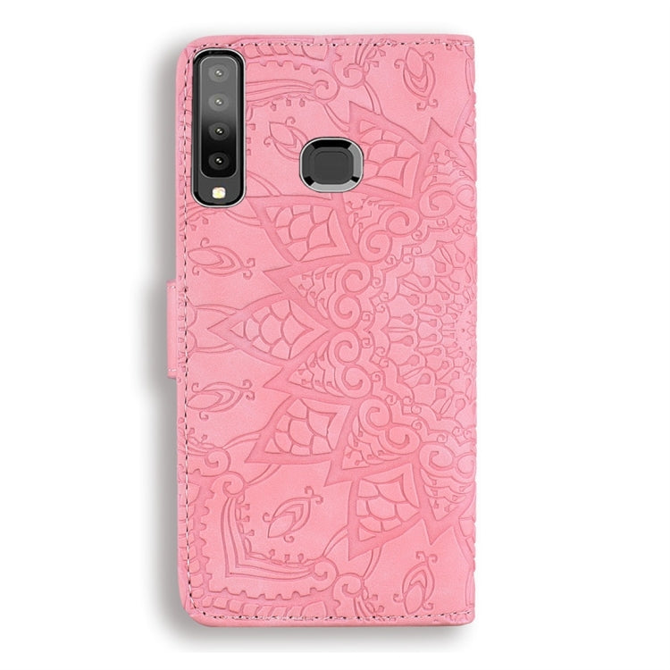 For Galaxy A9 (2018) Calf Pattern Diamond Mandala Double Folding Design Embossed Leather Case with Wallet & Holder & Card Slots