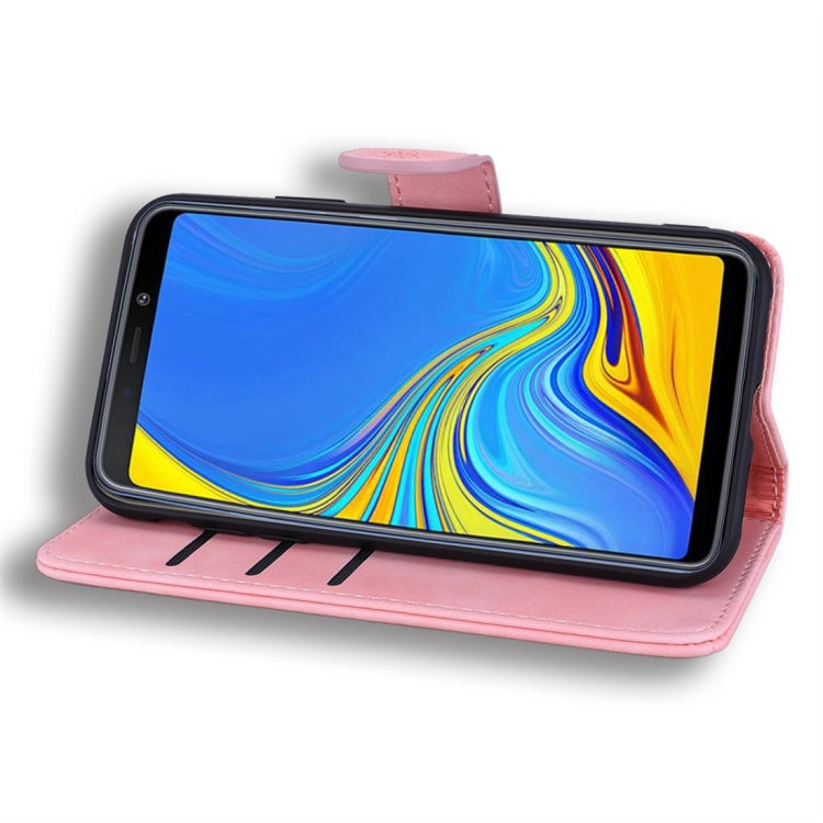 For Galaxy A9 (2018) Calf Pattern Diamond Mandala Double Folding Design Embossed Leather Case with Wallet & Holder & Card Slots