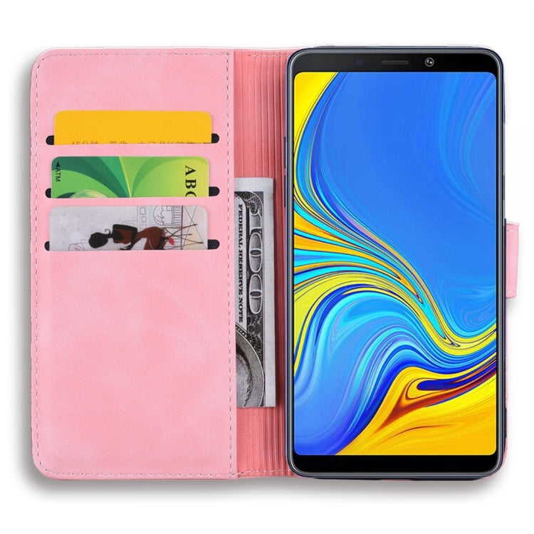 For Galaxy A9 (2018) Calf Pattern Diamond Mandala Double Folding Design Embossed Leather Case with Wallet & Holder & Card Slots