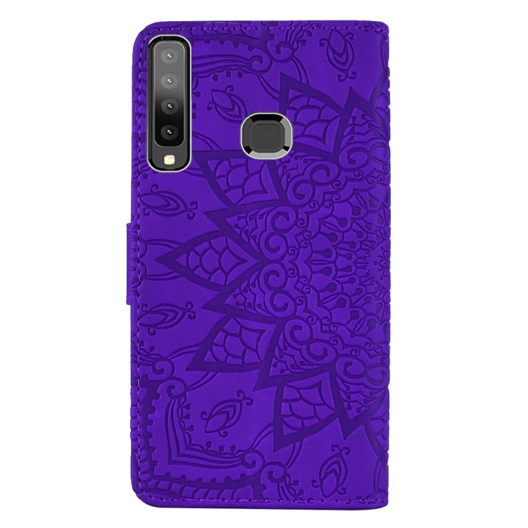 For Galaxy A9 (2018) Calf Pattern Diamond Mandala Double Folding Design Embossed Leather Case with Wallet & Holder & Card Slots