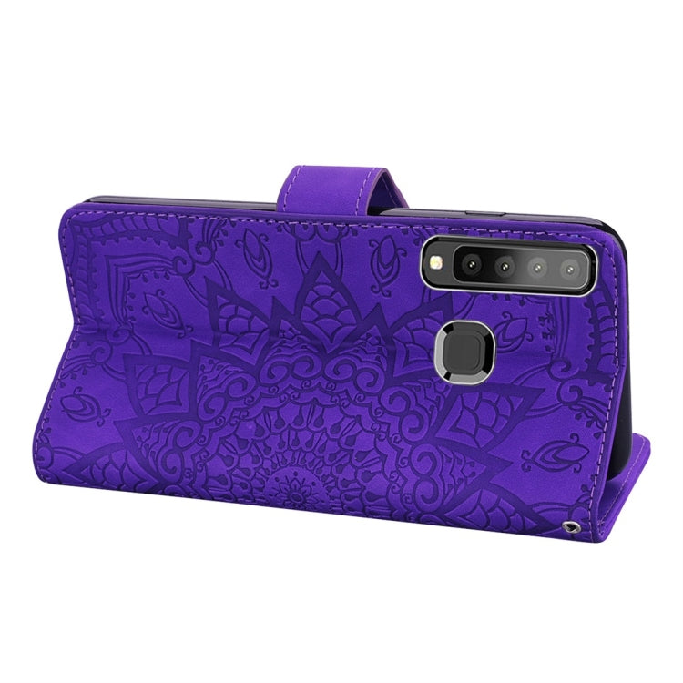 For Galaxy A9 (2018) Calf Pattern Diamond Mandala Double Folding Design Embossed Leather Case with Wallet & Holder & Card Slots