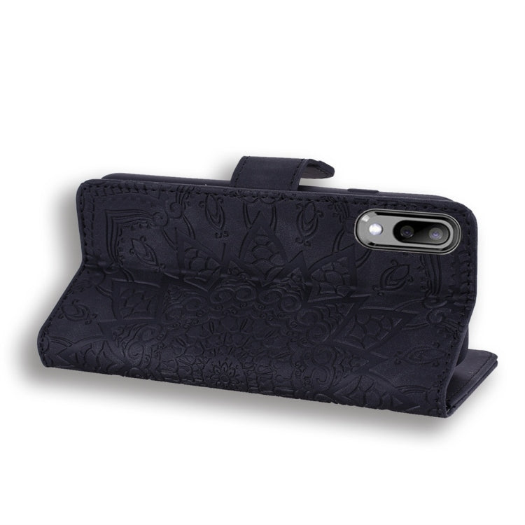 For Galaxy A10 Calf Pattern Diamond Mandala Double Folding Design Embossed Leather Case with Wallet & Holder & Card Slots