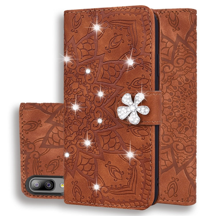 For Galaxy A10e Calf Pattern Diamond Mandala Double Folding Design Embossed Leather Case with Wallet & Holder & Card Slots
