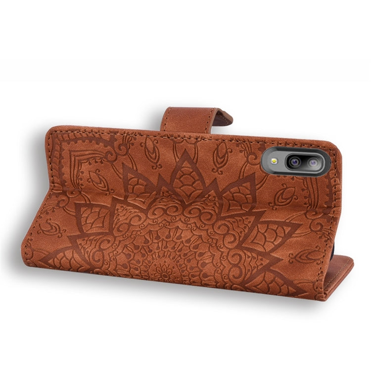 For Galaxy A10e Calf Pattern Diamond Mandala Double Folding Design Embossed Leather Case with Wallet & Holder & Card Slots