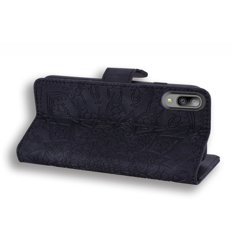 For Galaxy A10e Calf Pattern Diamond Mandala Double Folding Design Embossed Leather Case with Wallet & Holder & Card Slots