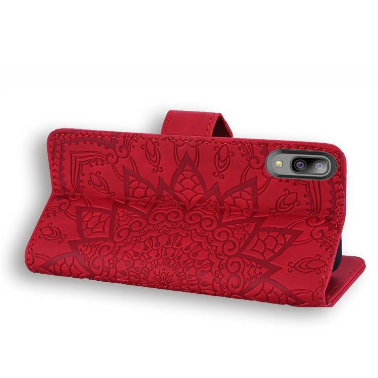 For Galaxy A10e Calf Pattern Diamond Mandala Double Folding Design Embossed Leather Case with Wallet & Holder & Card Slots