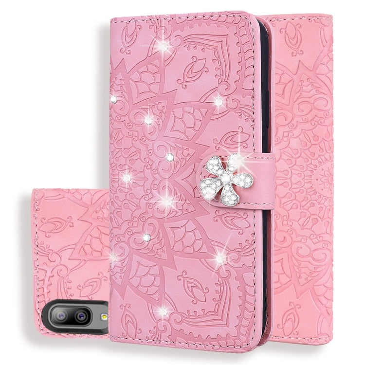 For Galaxy A10e Calf Pattern Diamond Mandala Double Folding Design Embossed Leather Case with Wallet & Holder & Card Slots