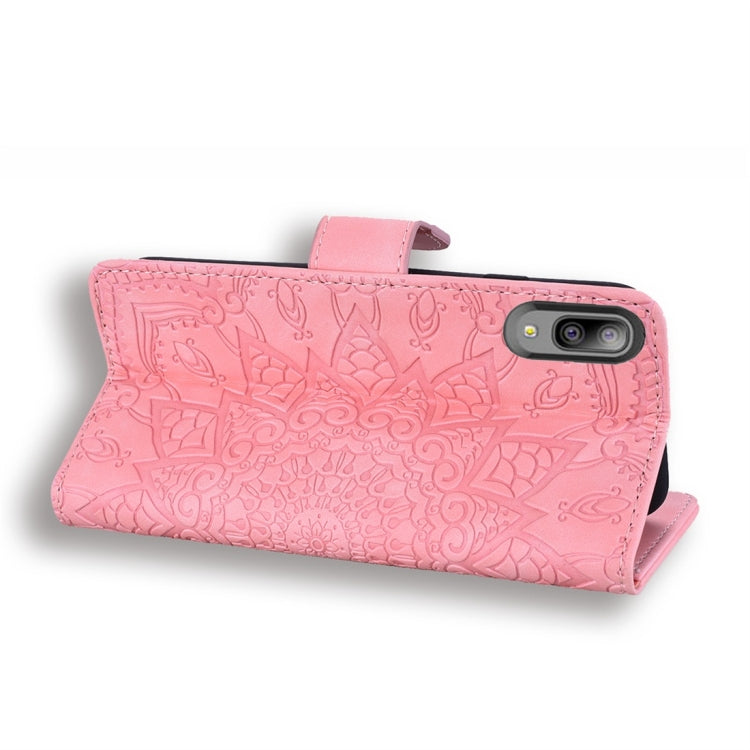 For Galaxy A10e Calf Pattern Diamond Mandala Double Folding Design Embossed Leather Case with Wallet & Holder & Card Slots