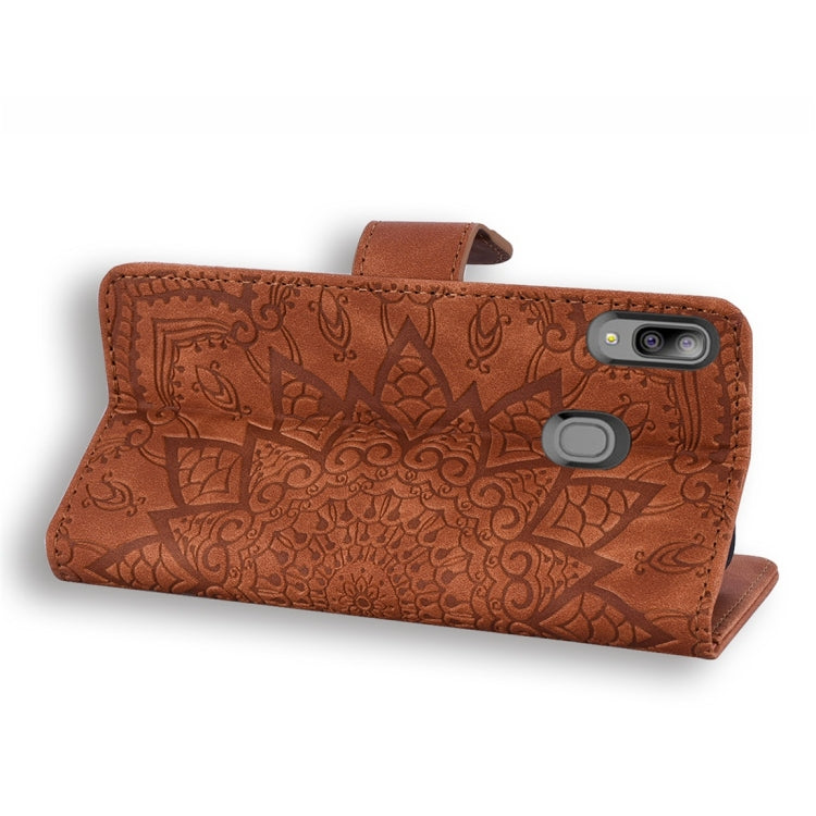 For Galaxy A20e Calf Pattern Diamond Mandala Double Folding Design Embossed Leather Case with Wallet & Holder & Card Slots