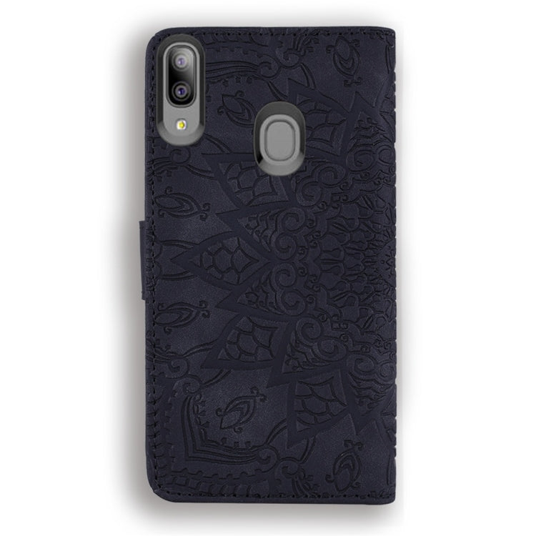 For Galaxy A20e Calf Pattern Diamond Mandala Double Folding Design Embossed Leather Case with Wallet & Holder & Card Slots