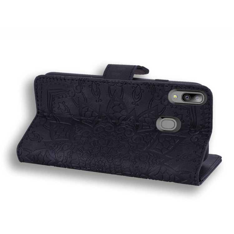 For Galaxy A20e Calf Pattern Diamond Mandala Double Folding Design Embossed Leather Case with Wallet & Holder & Card Slots