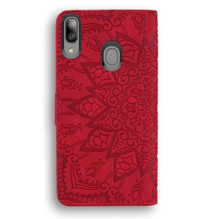 For Galaxy A20e Calf Pattern Diamond Mandala Double Folding Design Embossed Leather Case with Wallet & Holder & Card Slots
