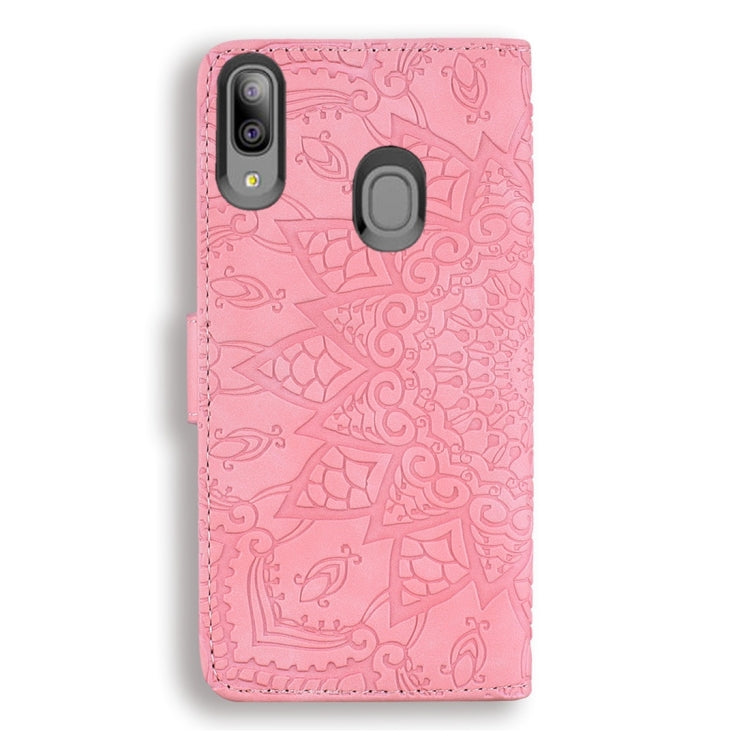 For Galaxy A20e Calf Pattern Diamond Mandala Double Folding Design Embossed Leather Case with Wallet & Holder & Card Slots